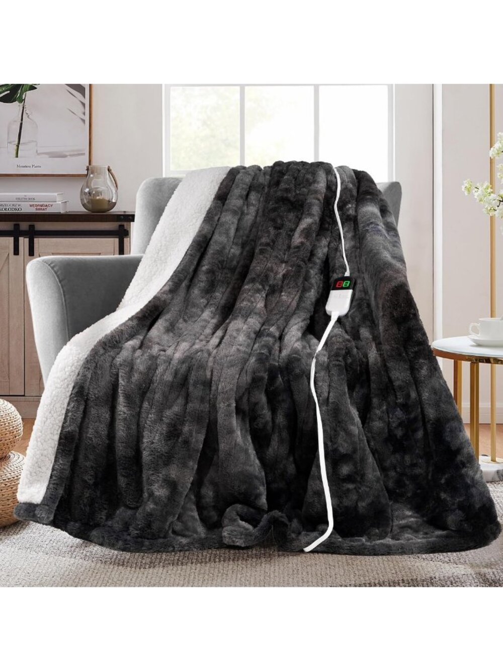 Cozy Electric Heated Throw Blanket - Soft Faux Rabbit Fur, 8 Heat Settings